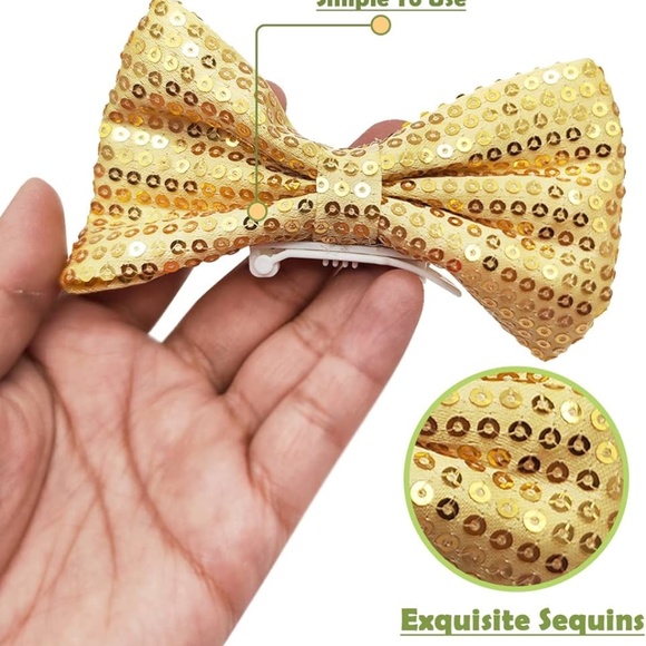 4" Big Dogs Hair Clips for Large Dogs Sequins Hair Side Clips Pet Bowknot White - Picture 6 of 7